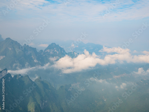 beautiful view on Tianmen mountain with clear Sky in zhangjiajie city China.Tianmen mountain the travel destination of Hunan zhangjiajie city China © Sumeth