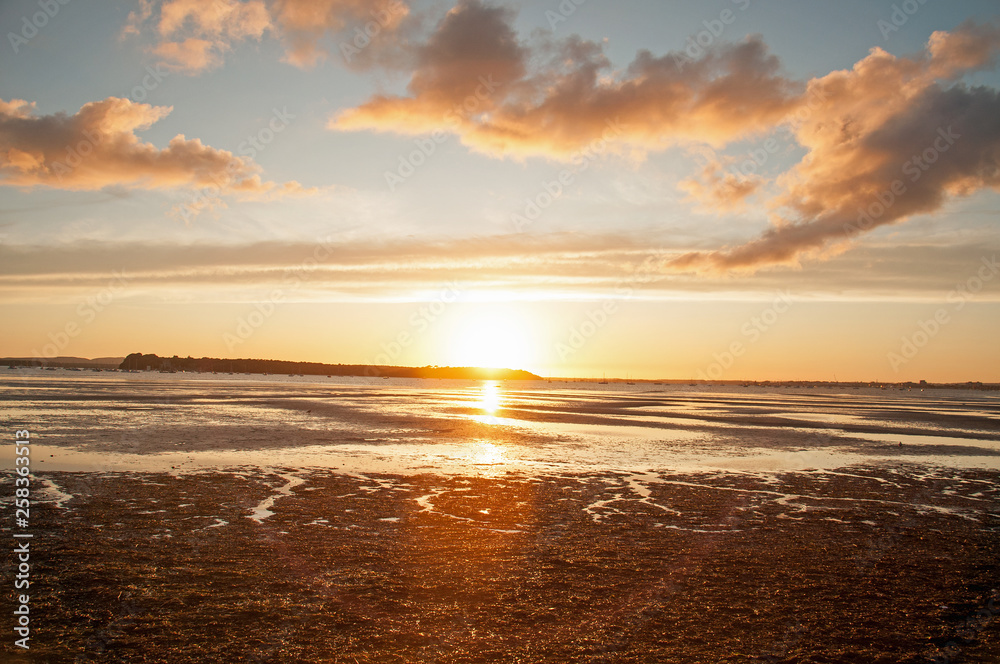 Sunset along Poole harbour in Dorset, England.