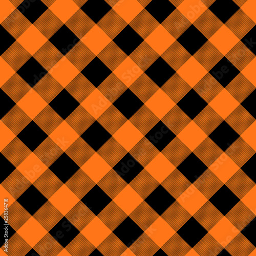 Orange and Black Houndstooth Tartan Seamless Vector Pattern Tile. Halloween Background. High Fashion Textile Print. Dog tooth Check Fabric Texture. Pattern Tile Swatch Included.