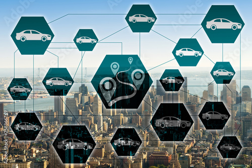 Fotografia Ridesharing and carpooling concept in the city