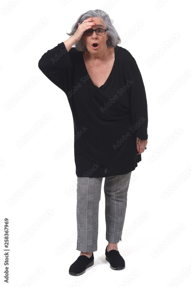 woman with expression of forgetfulness or surprise on white background woman with expression of forgetfulness or surprise on white background