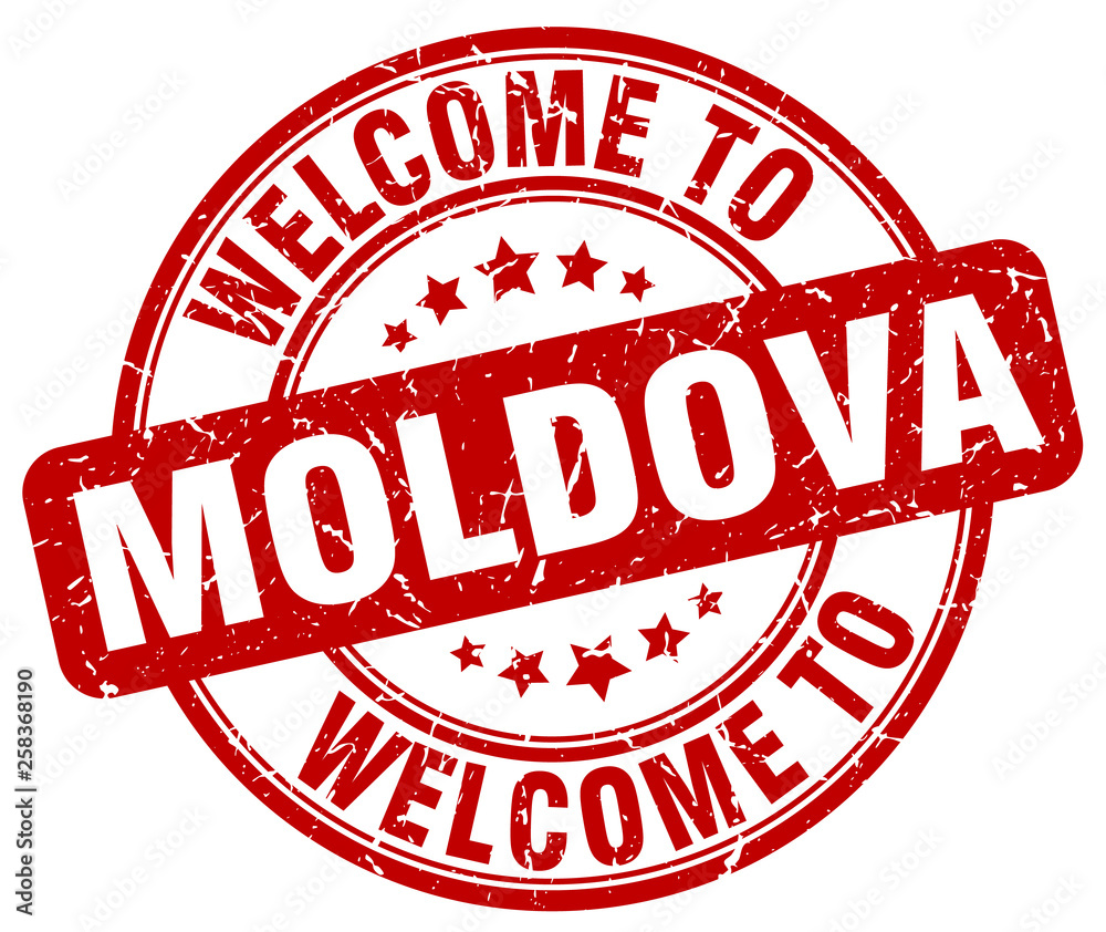 welcome to Moldova red round vintage stamp