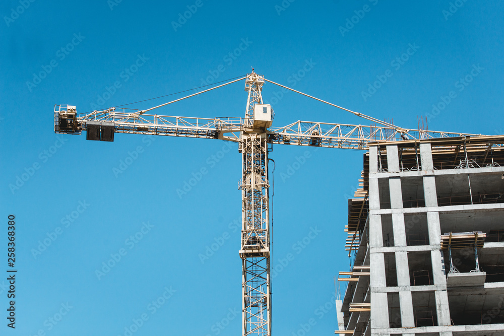 Steel Frames of A Building Under Construction, With Tower Crane