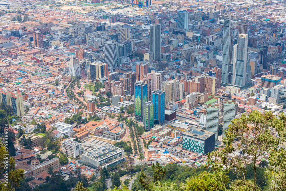 Bogota aerial view of La Candelaria and Veracruz districts