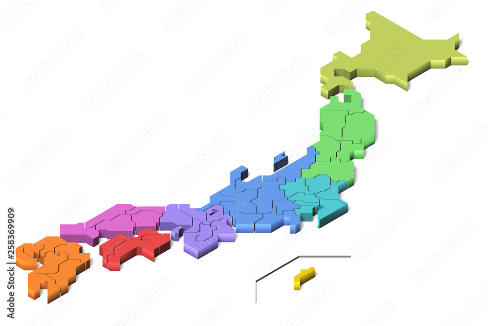 日本地図 地方別 アイソメトリック Stock Illustration Adobe Stock