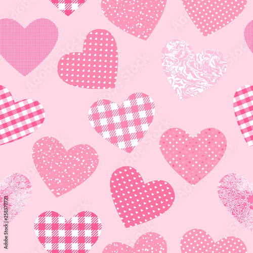Vector seamless pattern with hearts shapes pink color texture. Abstract girly backdrop fashion surface design