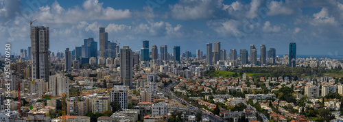Aerial cityscape of Tel Aviv skyscrapers, Israel