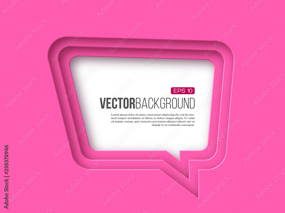 3d paper speech bubble, pink color. Layered effect with shadow. Vector illustration. 3d paper speech bubble, pink color. Layered effect with shadow. Vector illustration.
