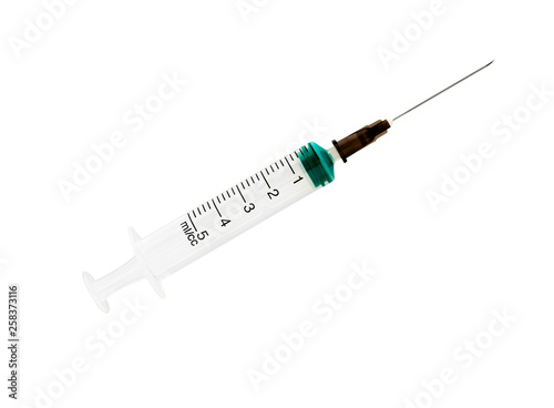 Syringe close-up. Medical syringe isolated.
