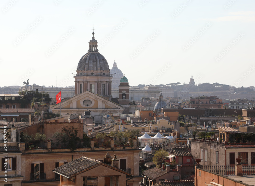 many roofs and dome in Rome