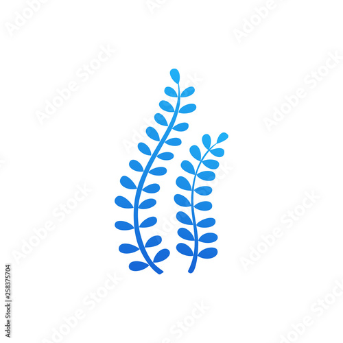 Vector illustration of underwater seaweed in flat style. Blue alga plant isolated on white background for logotype  card  design concept  mobile app.