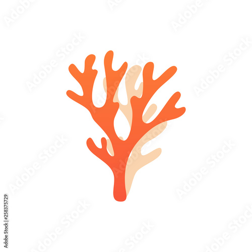 Vector illustration of underwater sea coral in flat style. Red coral plant isolated on white background for logotype, card, design concept, mobile app.