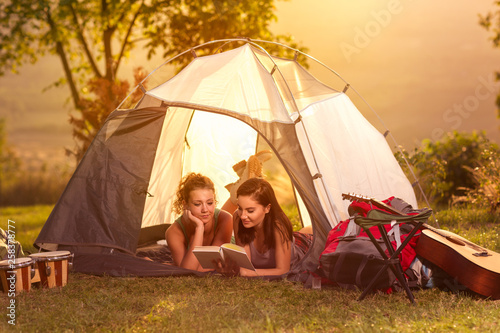 Two girls on camping trip