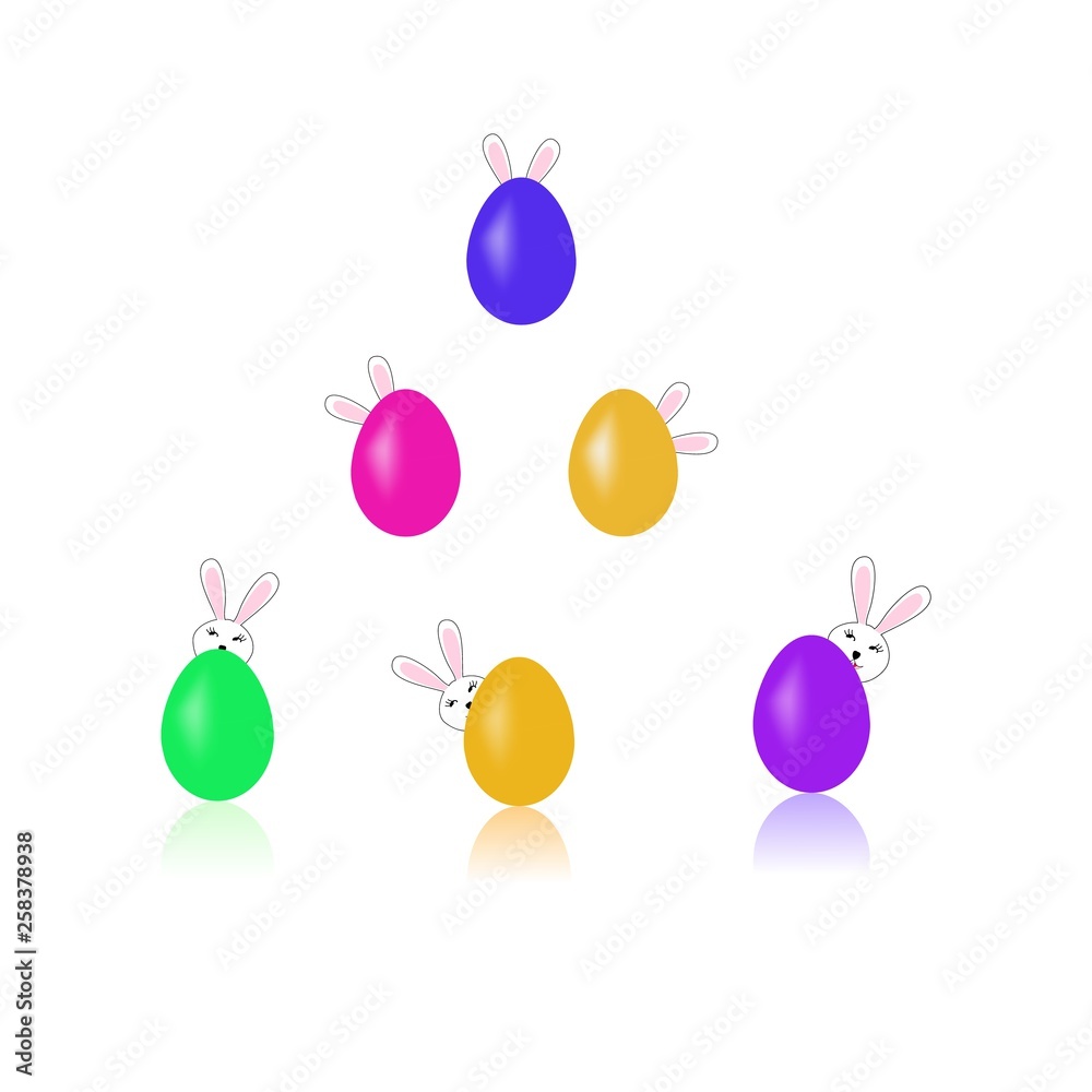 Easter bunny and egg to holiday. Modern stylish abstract card for greeting. Egg rabbit. Symbol love, life, spring. Colorful template for prints, banner, card, label. Symbol design. Vector illustration