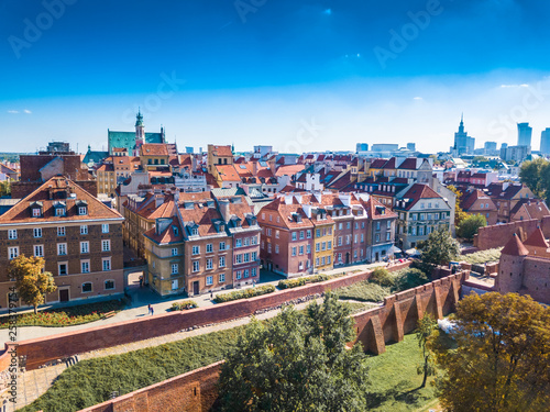 Panoramic view of Warsaw in a summer day n Poland. Old town and Center of Town