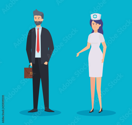 Wallpaper Mural elegant businessman with briefcase and professional nurse Torontodigital.ca