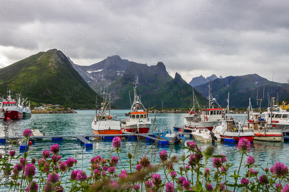 Husoy harbor near Senja island in Norway