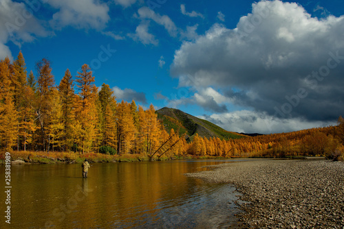 Russia. far East. The colours of autumn are cold-water rivers of Magadan.
