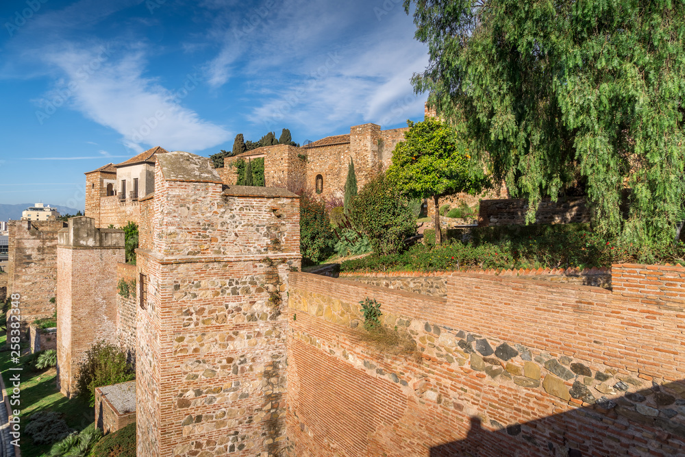 Malaga Alcazaba walls, towers, gates and gardens of the castle