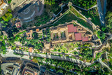 Malaga aerial view of the Alcazaba, cathedral and port