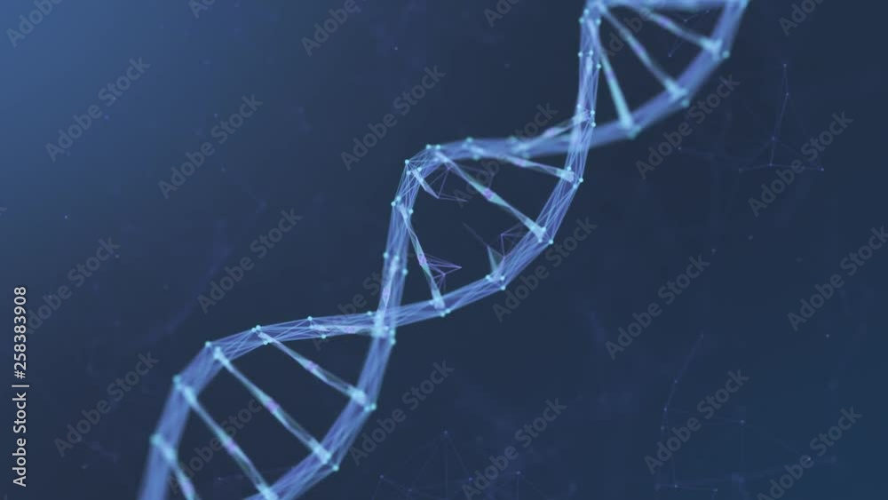 close up view of a dna double helix rotating, dna damage, concept of disorder or genetic mutation (3d render)
