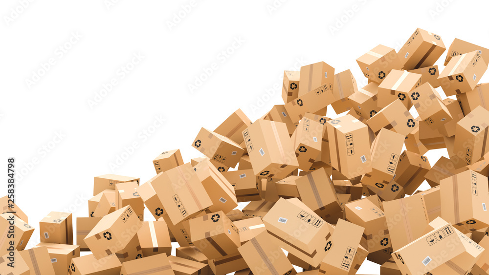 Cardboard boxes with empty space on left side, logistics and delivery concept. 3D Rendering Cardboard boxes with empty space on left side, logistics and delivery concept. 3D Rendering