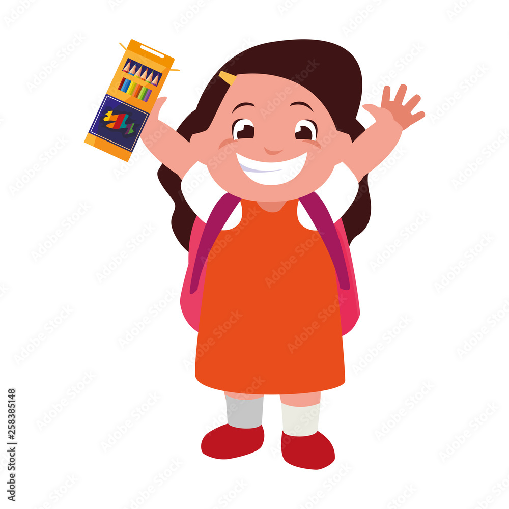 happy little schoolgirl with colors box character happy little schoolgirl with colors box character