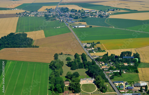 Ecouis, France - july 7 2017 : aerial picture of the village