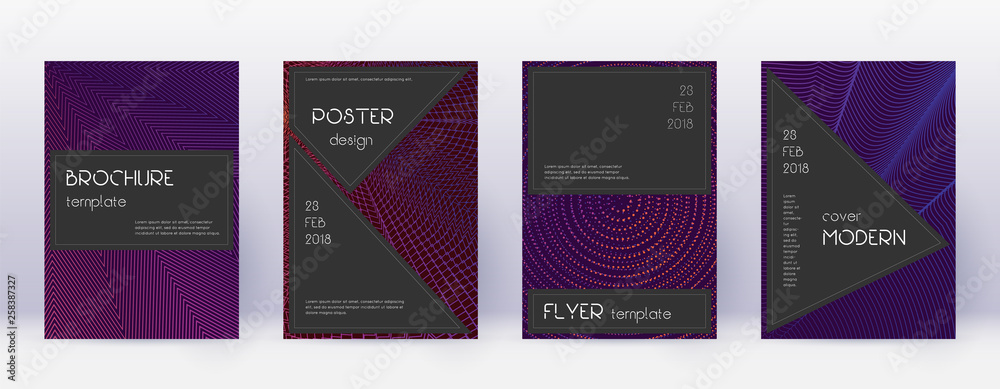 Black brochure design template set. Violet abstrac