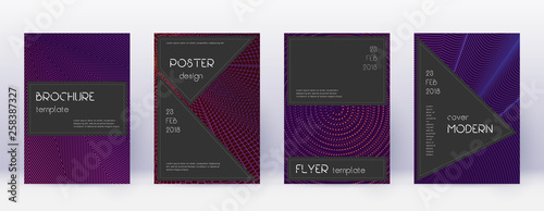 Black brochure design template set. Violet abstrac