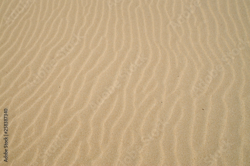 Yellow sand with waves on beach closeup
