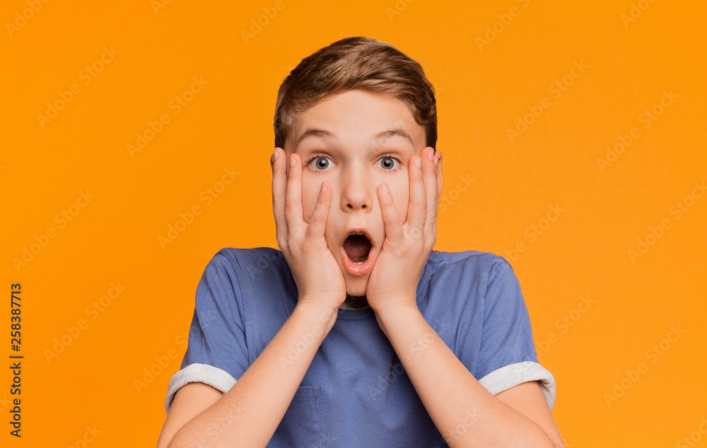 Shocked boy opened his mouth in amazement Shocked boy opened his mouth in amazement