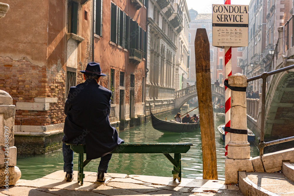 Italy, Venice, view of canals between the typical Venetian houses.