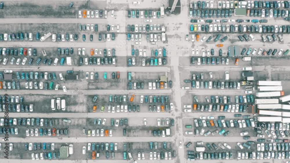 Car park, parking storage, car dealer sale lot, aerial hyperlapse Car park, parking storage, car dealer sale lot, aerial hyperlapse
