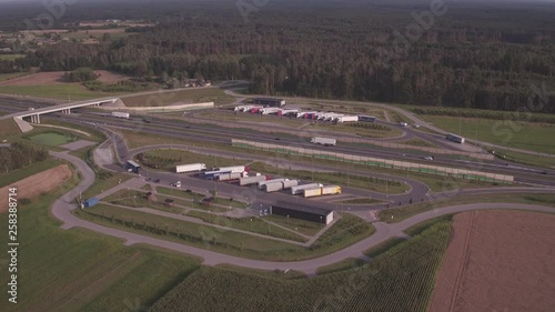 Truck on highway with parking area point 