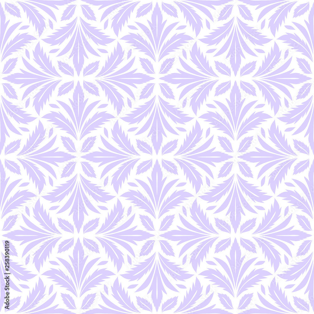 Abstract leaves pattern in baroque style. Seamless vector background. Lilac and white texture. Graphic vector wallpaper.