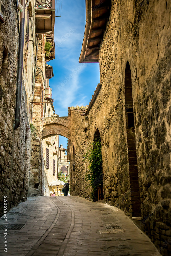 Fototapeta premium Pienza. Streets and towers of Pienza, small medieval town in Tuscany, Italy 