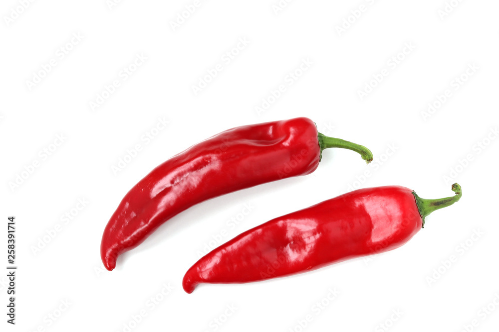 Red sweet pepper is located on a white background, copy space