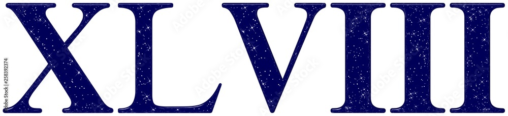Naklejka premium Roman numeral 48, forty eight, star sky texture imitation, isolated on white background, 3d render