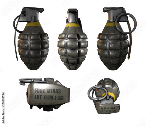 3d grenade on white background