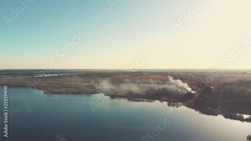 Top view of rural area burning