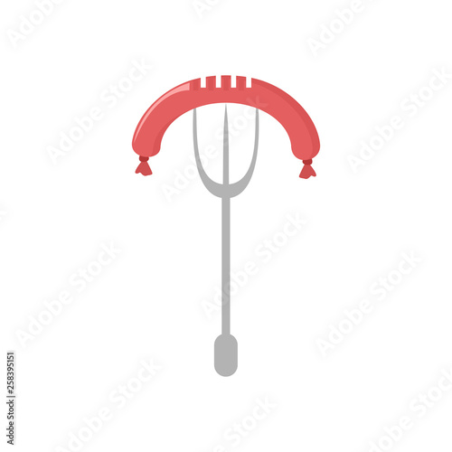 Sausage on Fork Vector Icon Illustration