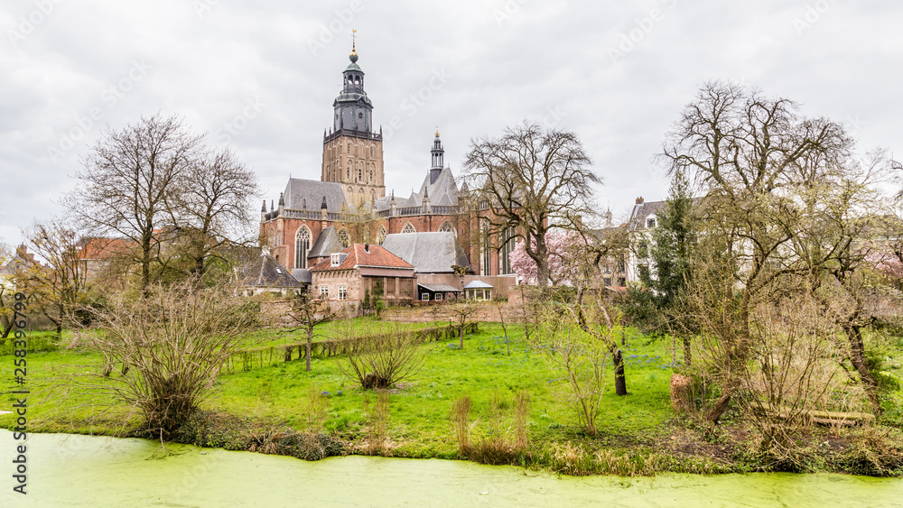 Cityscape of Zutphen with Saint Walburgis church, a medieval city along the river IJssel in Gelderland in the Netherlands