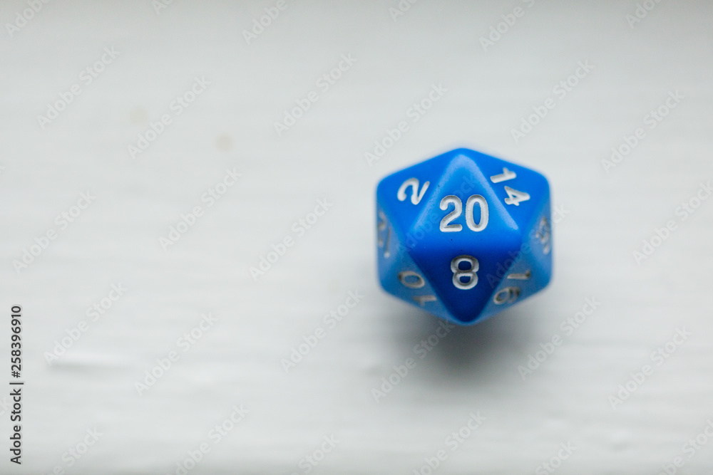 Closeup of Blue Polyhedral Dice