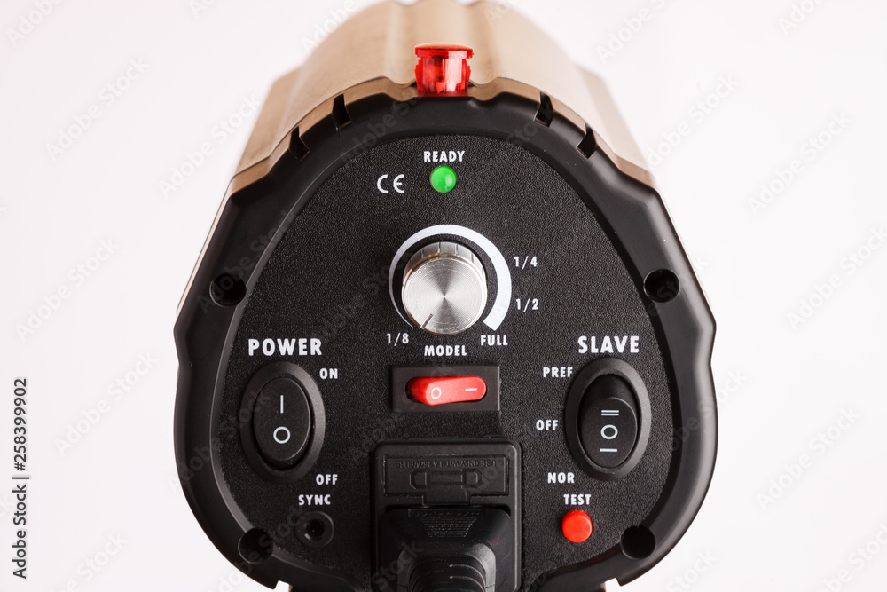 Professional studio lighting equipment control elements closeup shot Professional studio lighting equipment control elements closeup shot
