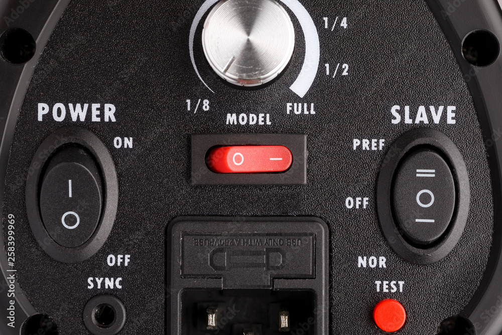 Professional studio lighting equipment control elements closeup shot Professional studio lighting equipment control elements closeup shot