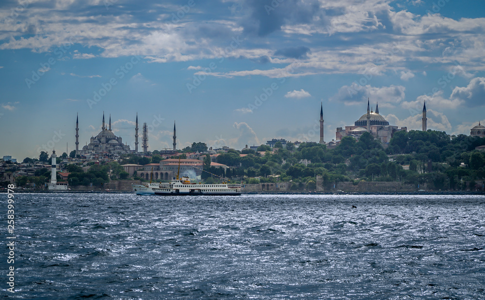 Magnificent Istanbul Landscape - Blue Mosque - Hagia Sophia - passenger ferry