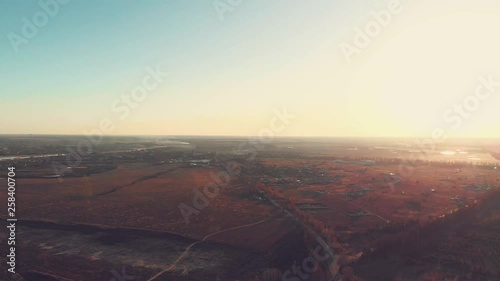 Aerial view of villages along the road