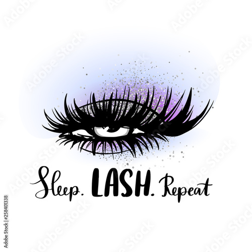 Hand sketched Lashes quote. Calligraphy phrase for beauty salon