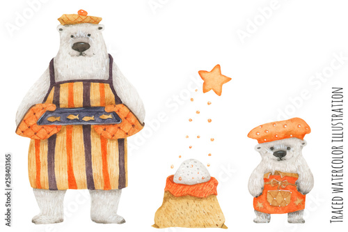 Polar Bear father and son baking fish cookies photo